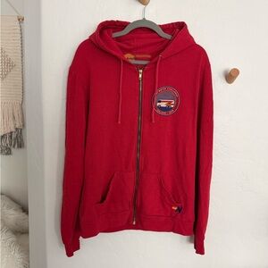 Aviator Nation Red Zip Hoodie with Iceland Patch size Large unisex